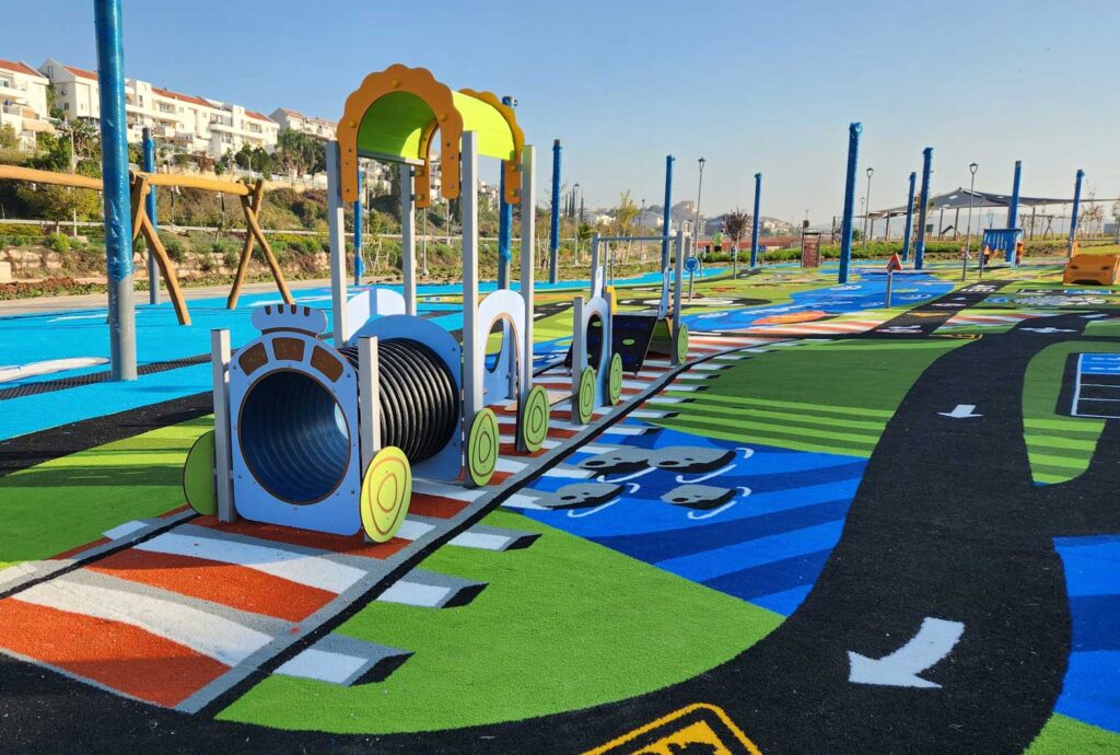 Playground with colored artificial grass yarn